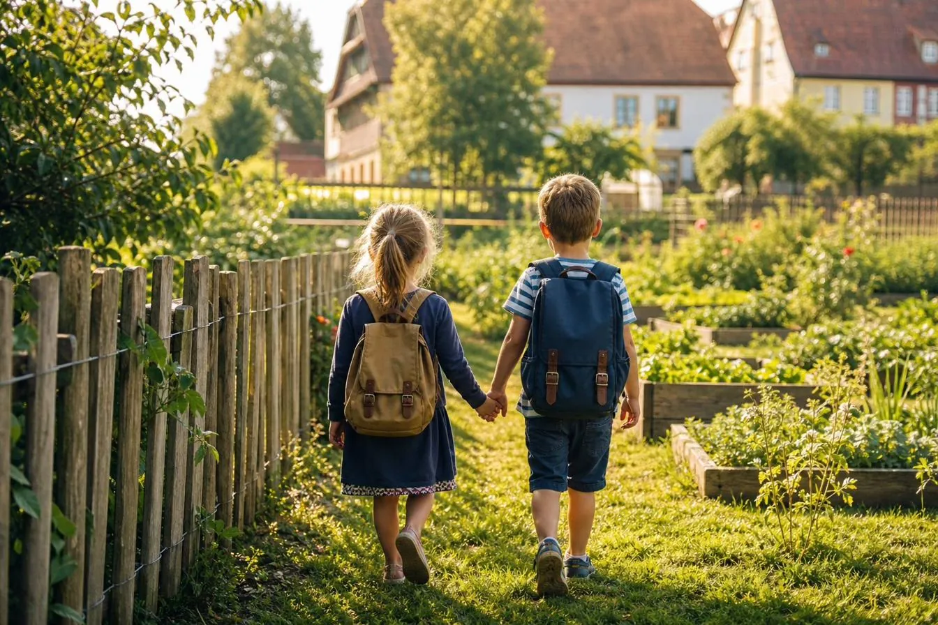 Zwei Kinder auf dem Weg zur Schule