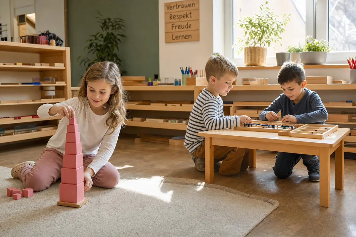 Kinder lernen gemeinsam an einem Tisch