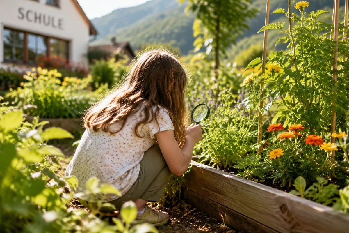 Kind erkundet den Garten